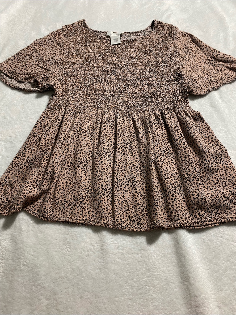 URBAN Romantics Pink Leopard Smocked Babydoll Tunic